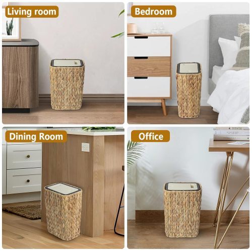 2-in-1 Wicker Bin With Pressed Top Cover, Woven Waste Paper Basket And Basket For Bathroom, Kitchen, Living Room, Bedroom
