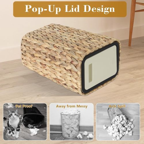 2-in-1 Wicker Bin With Pressed Top Cover, Woven Waste Paper Basket And Basket For Bathroom, Kitchen, Living Room, Bedroom