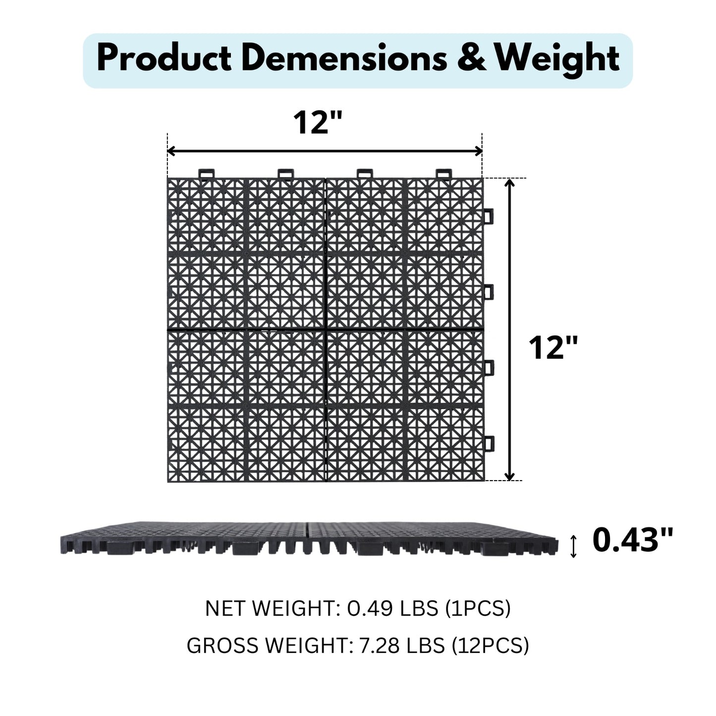 Waterproof Outdoor All-weather Anti Slip Bathroom Black Interlocking Deck