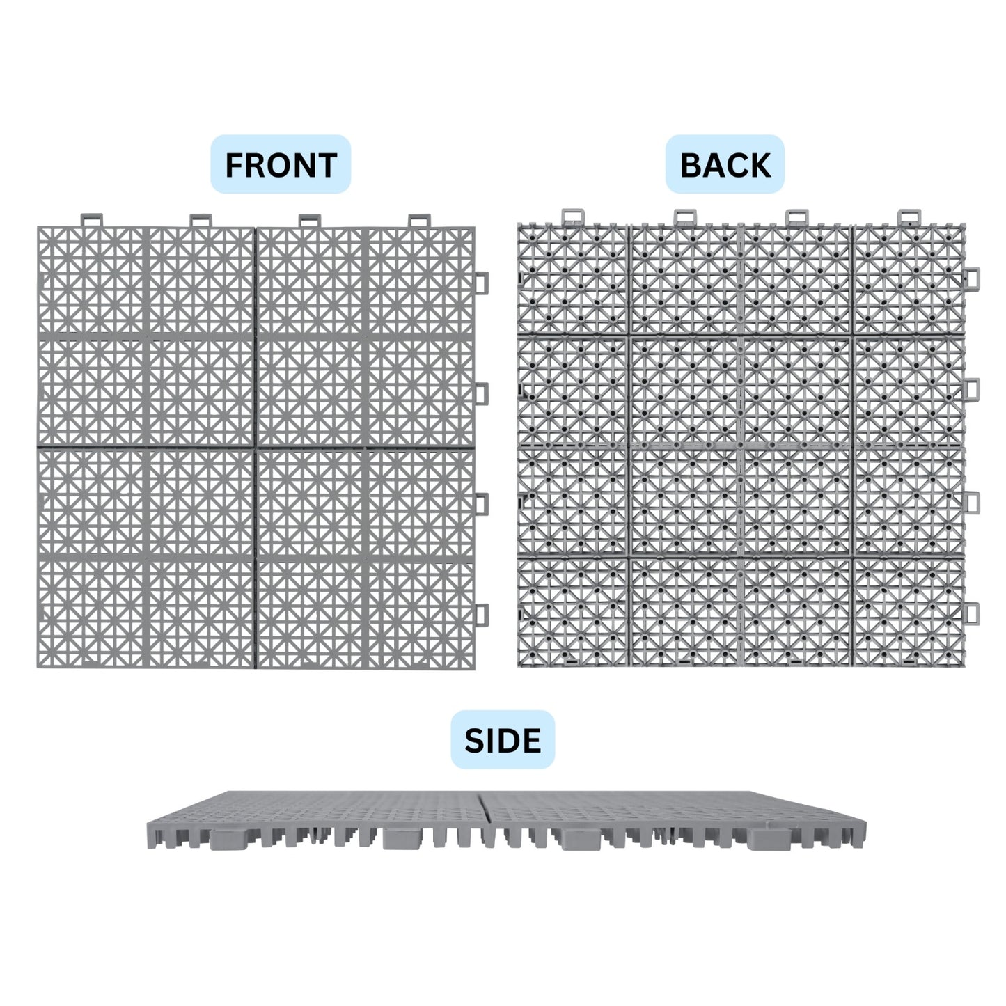 12 X 12 Inch Gray Interlocking Deck Tiles Plastic Waterproof Outdoor All Weather Anti-slip Bathroom