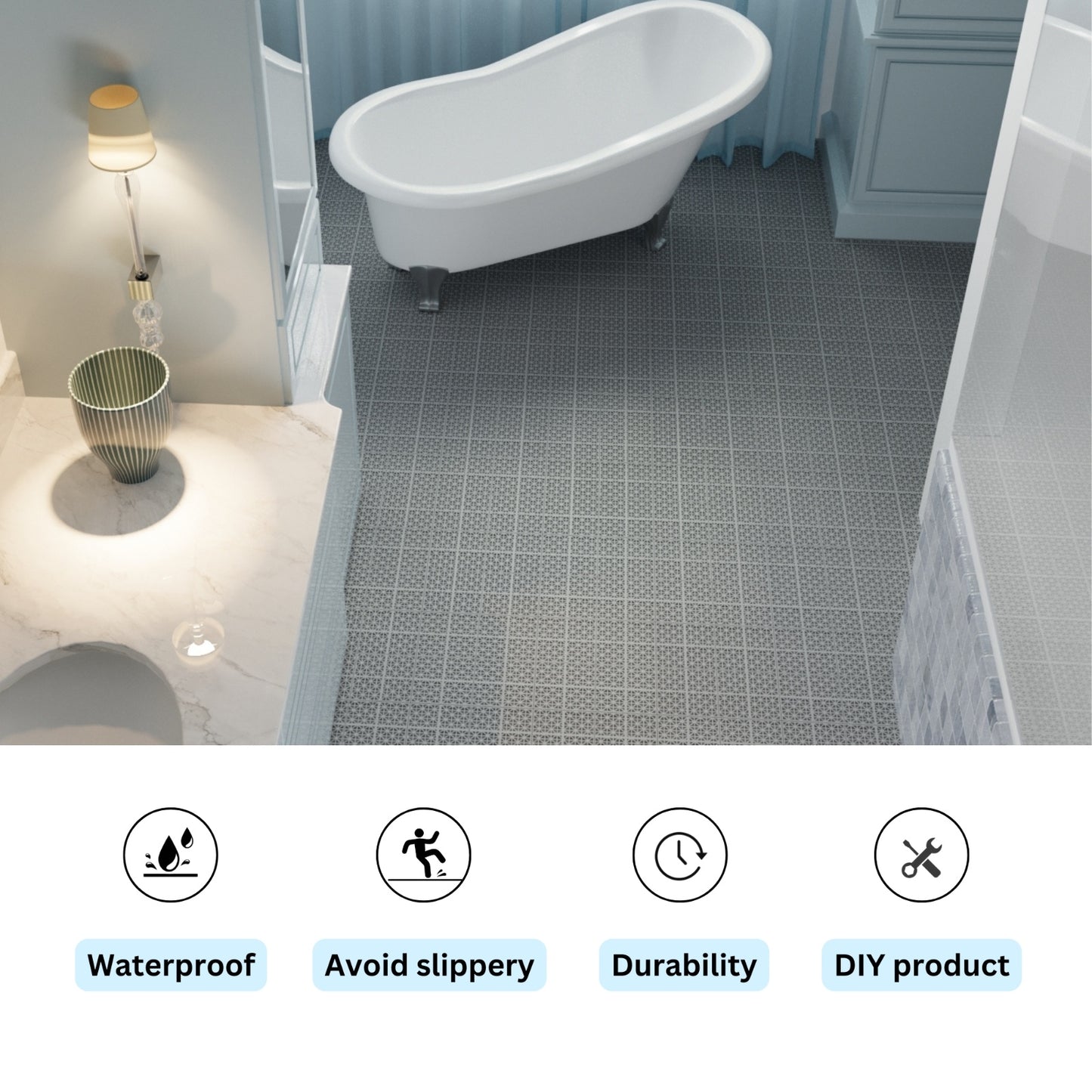 12 X 12 Inch Gray Interlocking Deck Tiles Plastic Waterproof Outdoor All Weather Anti-slip Bathroom