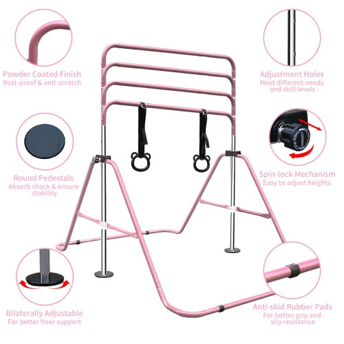 Functional Adjustable Height Children's Horizontal Gymnastic Bar With Bear Rings
