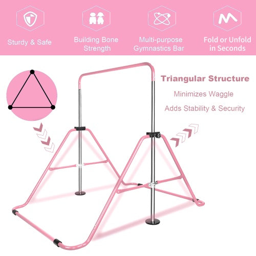 Functional Adjustable Height Children's Horizontal Gymnastic Bar With Bear Rings