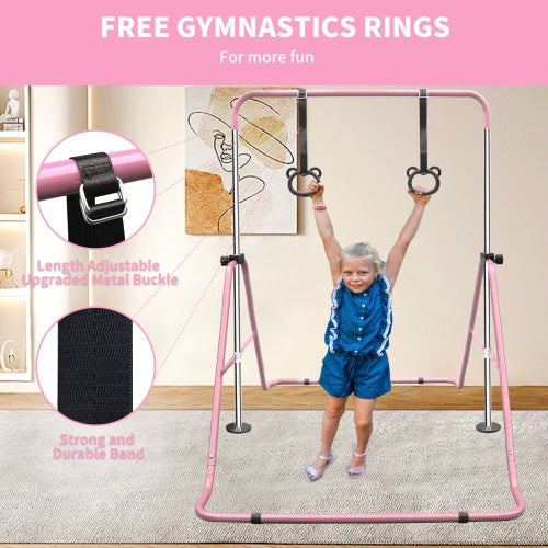Functional Adjustable Height Children's Horizontal Gymnastic Bar With Bear Rings