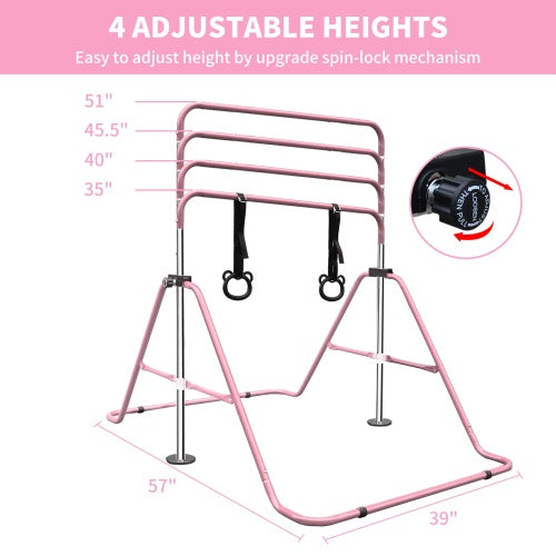 Functional Adjustable Height Children's Horizontal Gymnastic Bar With Bear Rings