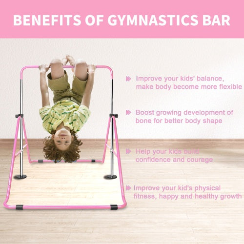 Functional Adjustable Height Children's Horizontal Gymnastic Bar With Bear Rings