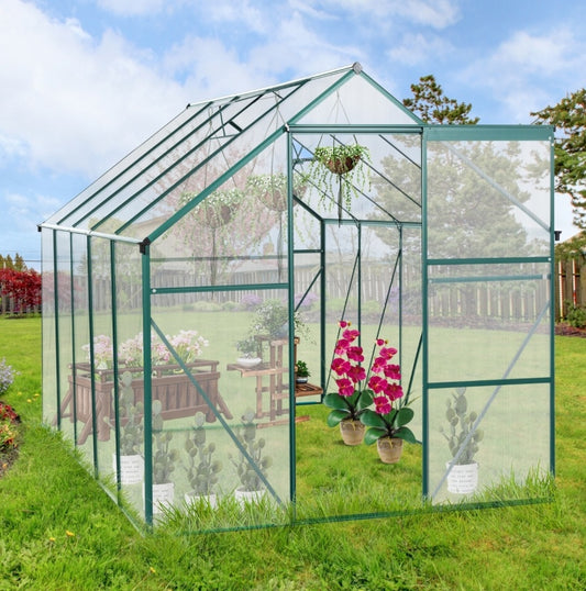 6X10FT Polycarbonate Greenhouse With Raised Base, Anchor, Heavy Duty Walk-in