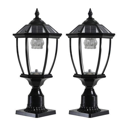2-Pack Black Solar Powered LED Outdoor Lantern, Vintage Garden Light With Elegant Glass Design For Pathways, Yards, And Patios