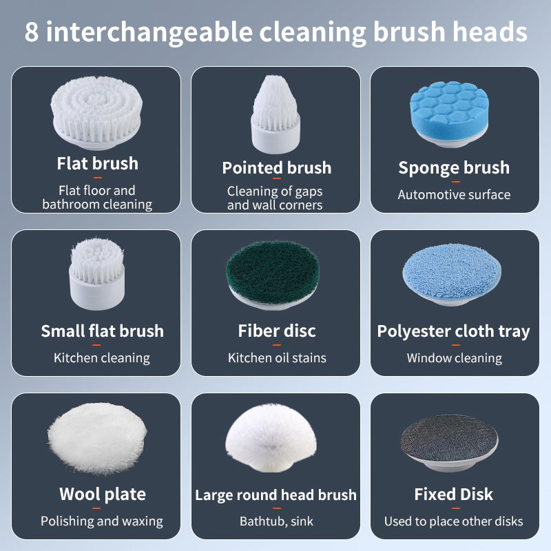 Electric Spin Scrubber - 9 Replacement Brush Heads, 3 Adjustable Sizes, 8000mAh Battery, Dual Speeds, Lightweight USB Handheld Design For Home Cleaning
