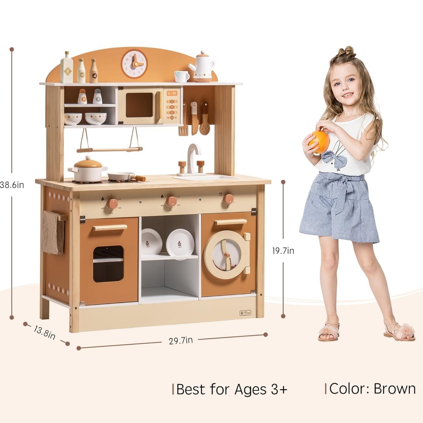 Robud New Large Kids Toddlers Kitchen Playset Wooden Play Toy With Accessories