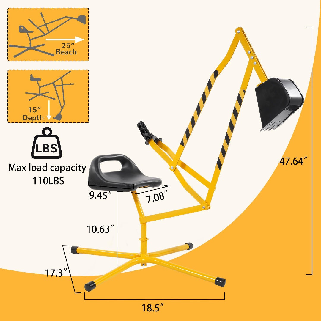 Only Supports Self Pickup  Kids Excavator Ride On Toys, Beach Toys Outdoor Sandbox Toy Excavator, Steel Excavator Crane Rotates 360 Degrees With Stable Base- Yellow
