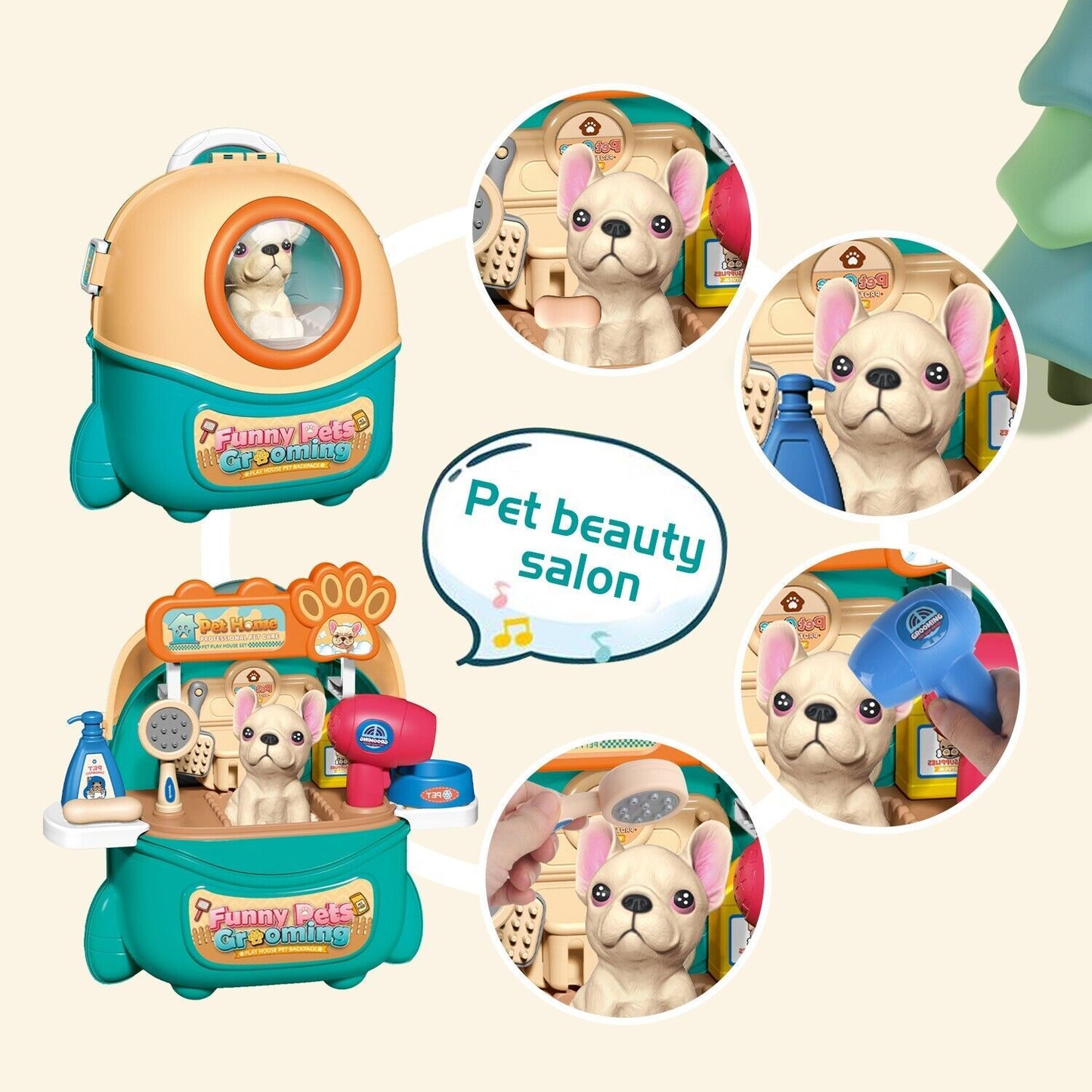 2025 Pet Care Play Set Doctor Kit For Kids, 16 Pcs Doctor Pretend Play Vet Dog Grooming Toys Puppy Dog Carrier Feeding Dog Backpack Gifts