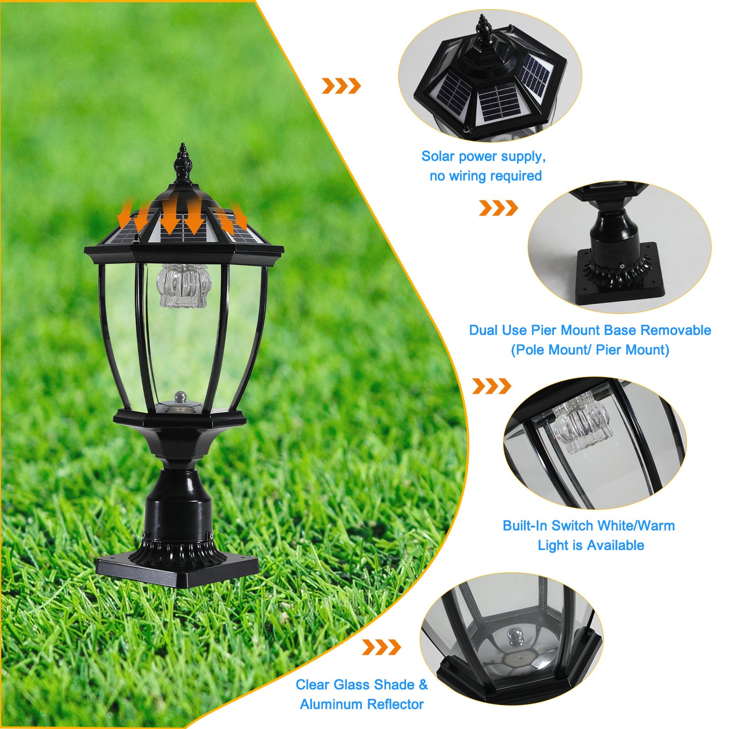 2-Pack Black Solar Powered LED Outdoor Lantern, Vintage Garden Light With Elegant Glass Design For Pathways, Yards, And Patios