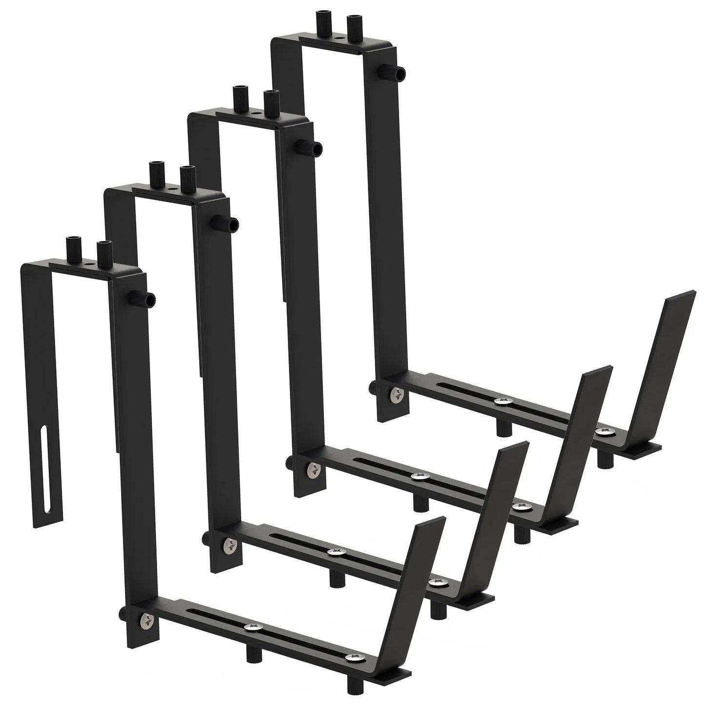 Telescopic Window Planter Bracket, Iron No-Drill Wall-Mounted Flower Box Holder, Tray & Dual-Size Hook, Indoor Outdoor Rustproof Rail Hanging Basket Support, With 24 Screws & Screw
