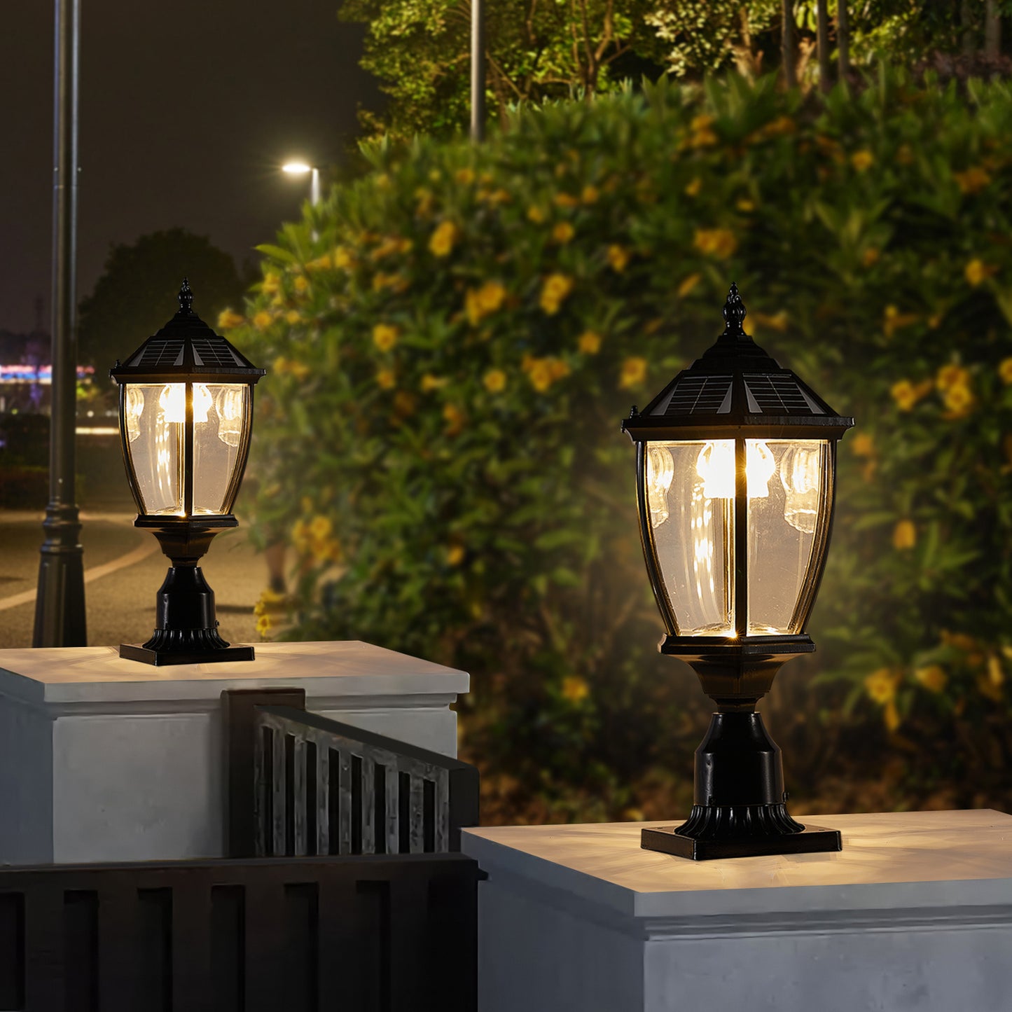 2-Pack Black Solar Powered LED Outdoor Lantern, Vintage Garden Light With Elegant Glass Design For Pathways, Yards, And Patios