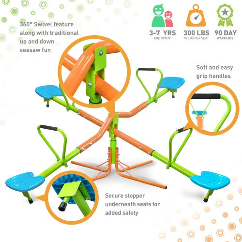 Outdoor Playground Four-seater Seesaw For Children 360 Degree Rotation Is Suitable For Children Over 3 Years Old