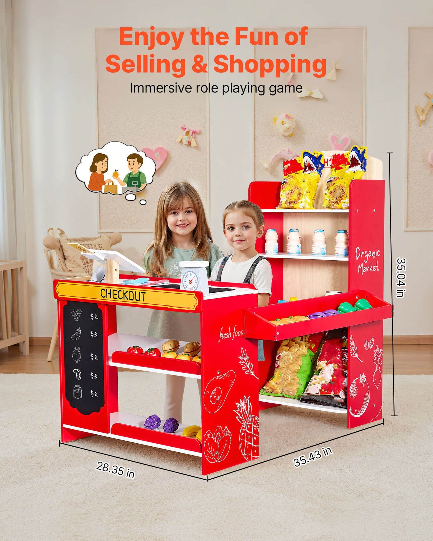 Kids Grocery Store Playset Supermarket Play Toy Set With Cash Register