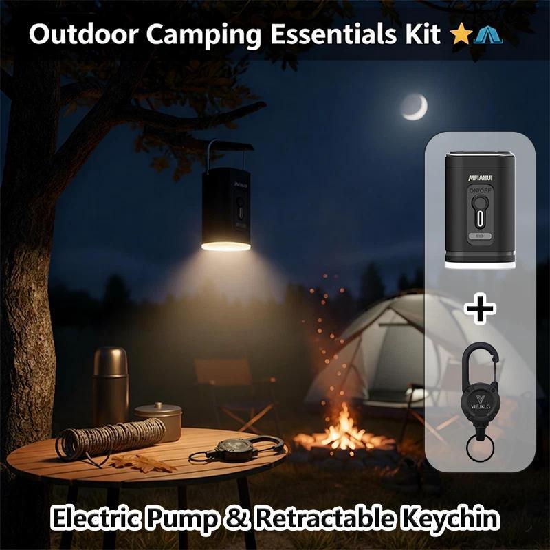 2026 Portable Air Pump With Retractable Keychain And Three-Level Adjustable Light For Quick Inflation And Pumping,Ideal For Camping, Travel, And Home Storage.