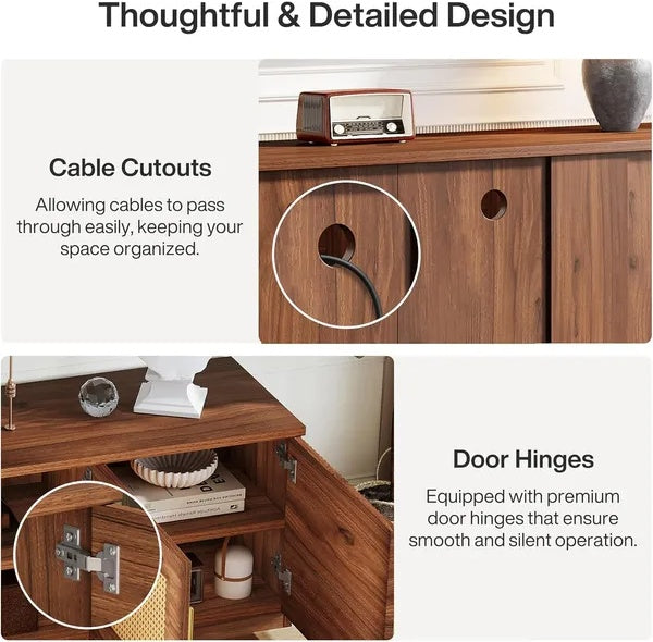 Mid-Century Rattan TV Stand Storage Modern Console