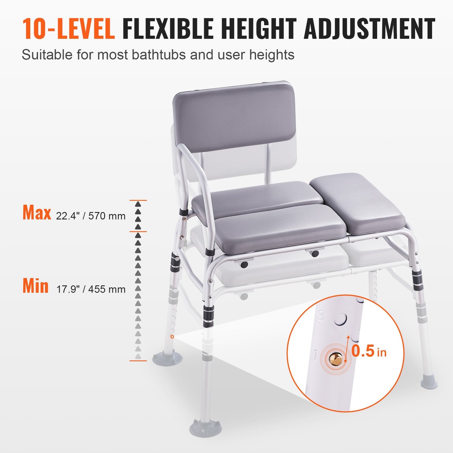 Tub Transfer Bench For Bathtub 500lbs, Shower Seats For Adults, Lightweight Shower Bench For Elderly And Disabled With Padded Seat,  Non-Slip Bath Seats With Armrest And Reversible Backrest