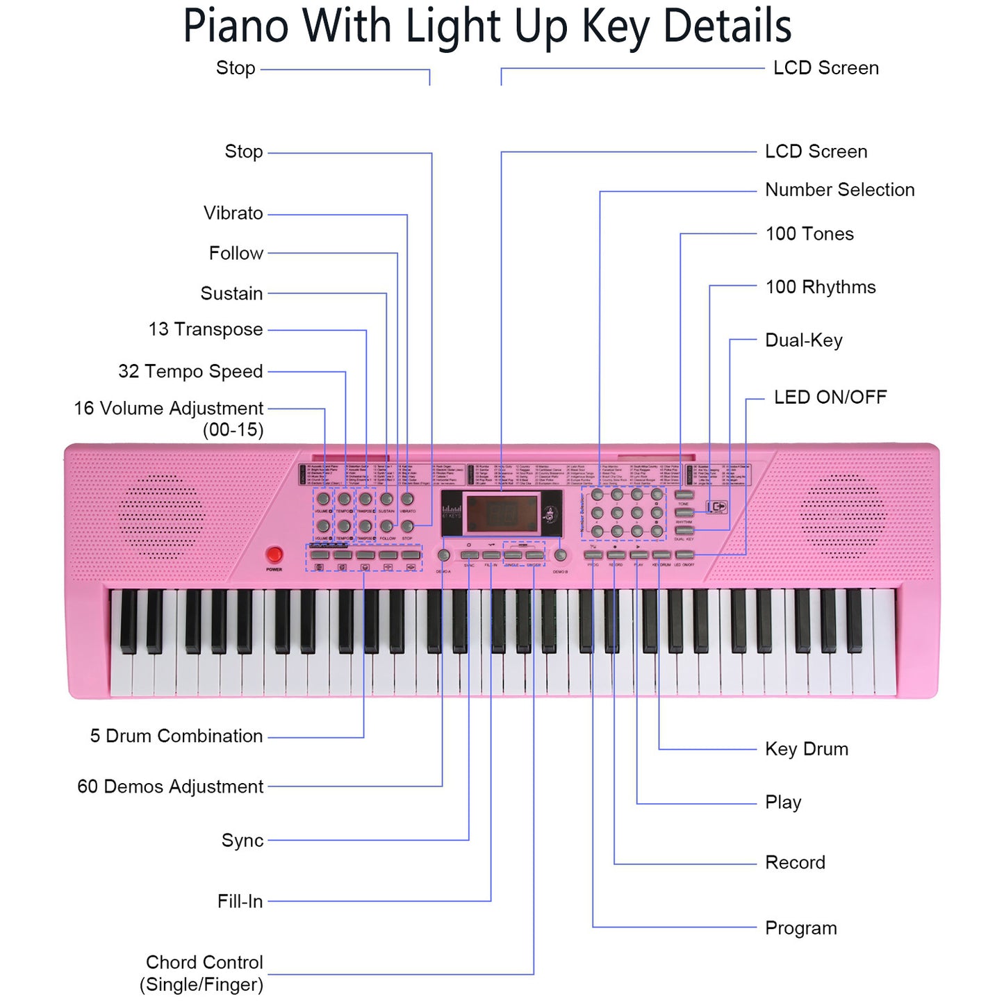 3 Types Options -- 1Pc 61 Keys Digital Music Keyboard Electric Piano Electronic Musical Instrument Kids Learning Keyboard With Microphone Stand For 3-12 Year Old Kids Girls Boys