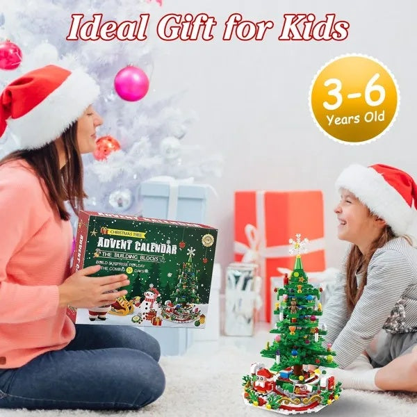 Christmas Tree Building Toy - 701 Pcs With 24-Day Countdown Calendar, 30 LED Warm Lights USB Powered - Santa, Ornaments, Snowflake Topper - Educational Blocks For Kids 3-6, Tabletop Decor