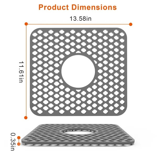 Silicone Grid Sink Mat With Central Drain Hole Non-Slip Kitchen Stainless Steel Sink Protector