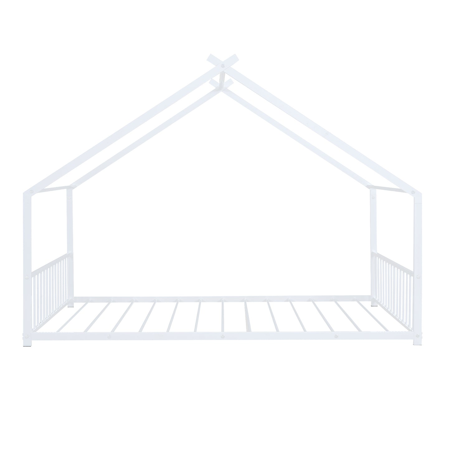 Full Size Metal House Montessori Bed, White