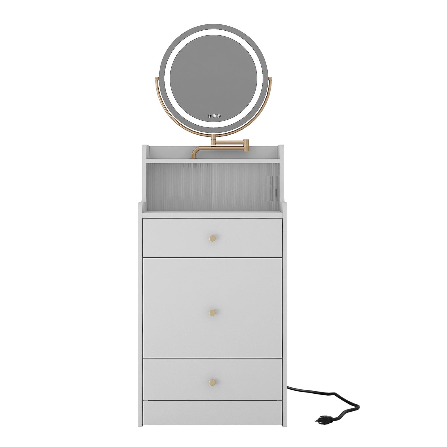 3 In 1 Vanity Desk With Mirror And Light ,Small Makeup Vanity Set With Charging Station, With 2 Drawers And Open Storage Space, With Upholstered Stool, Compact Dressing Table Writing Desk For Small Sp