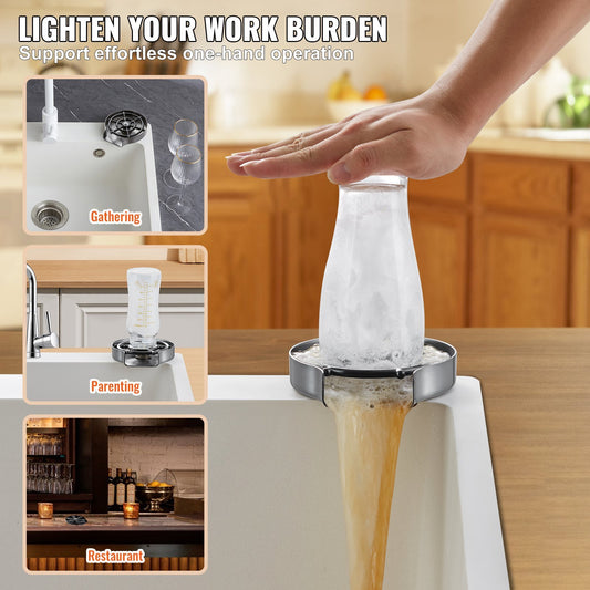 Glass Rinser, 10 Powerful Spraying Jets 360  Rotating Cup Rinser For Sink, 304 Stainless Steel Faucet Cup Washer With ABS Cup Holder For Baby Bottle, Glass Cup, Wine Glass