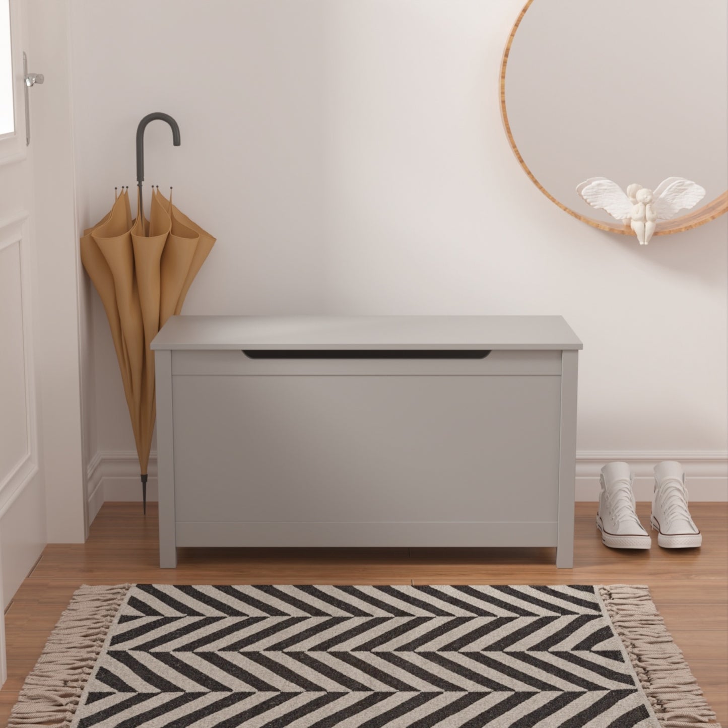 Kids Wooden Toy Box Storage With Safety Hinged Lid Gray