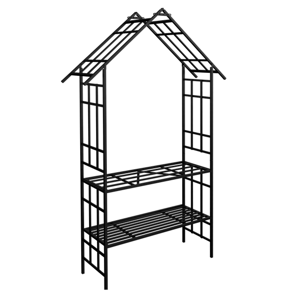 2 in 1 Metal Garden Arch With Bench Turned Into Flower Stand W58.07*H97.24 Climbing Plants Support Rose Arch Outdoor Black