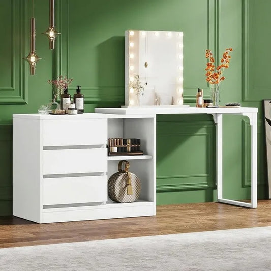 Stylish White Makeup Vanity With Drawers