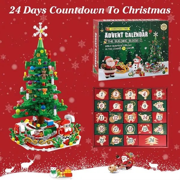 Christmas Tree Building Toy - 701 Pcs With 24-Day Countdown Calendar, 30 LED Warm Lights USB Powered - Santa, Ornaments, Snowflake Topper - Educational Blocks For Kids 3-6, Tabletop Decor