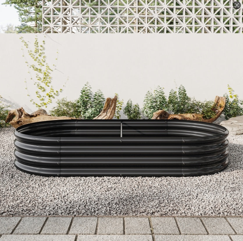 Black Raised Garden Bed Outdoor, Oval Metal Planter For Plants, Vegetables, Flowers