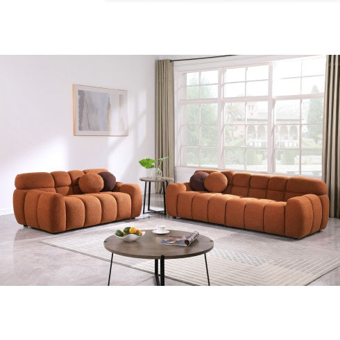 64.98 Length ,35.83 Deepth ,human Body Structure For USA People, Marshmallow Sofa,boucle Sofa ,2 Seater, LIGHT BROWN BOUCLE