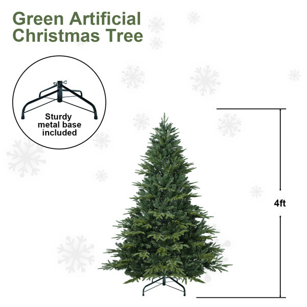Artificial 4ft Green Christmas Tree With 856 PE PVC Mixed Branch Tips, Steel Wire, Hinged Premium & Foldable Base For Indoor Holiday Decorating