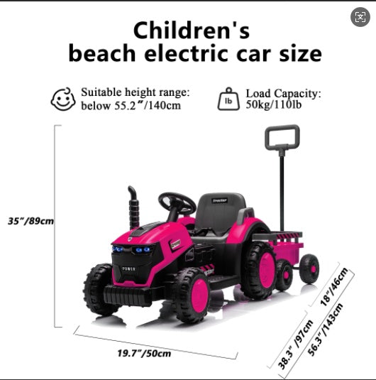 Kids Electric Ride On Tractor With Trailer, 12V Powered Children's Farm Tractor Toy Car With LED Lights, Music, PP Material, For 3-6 Years Old