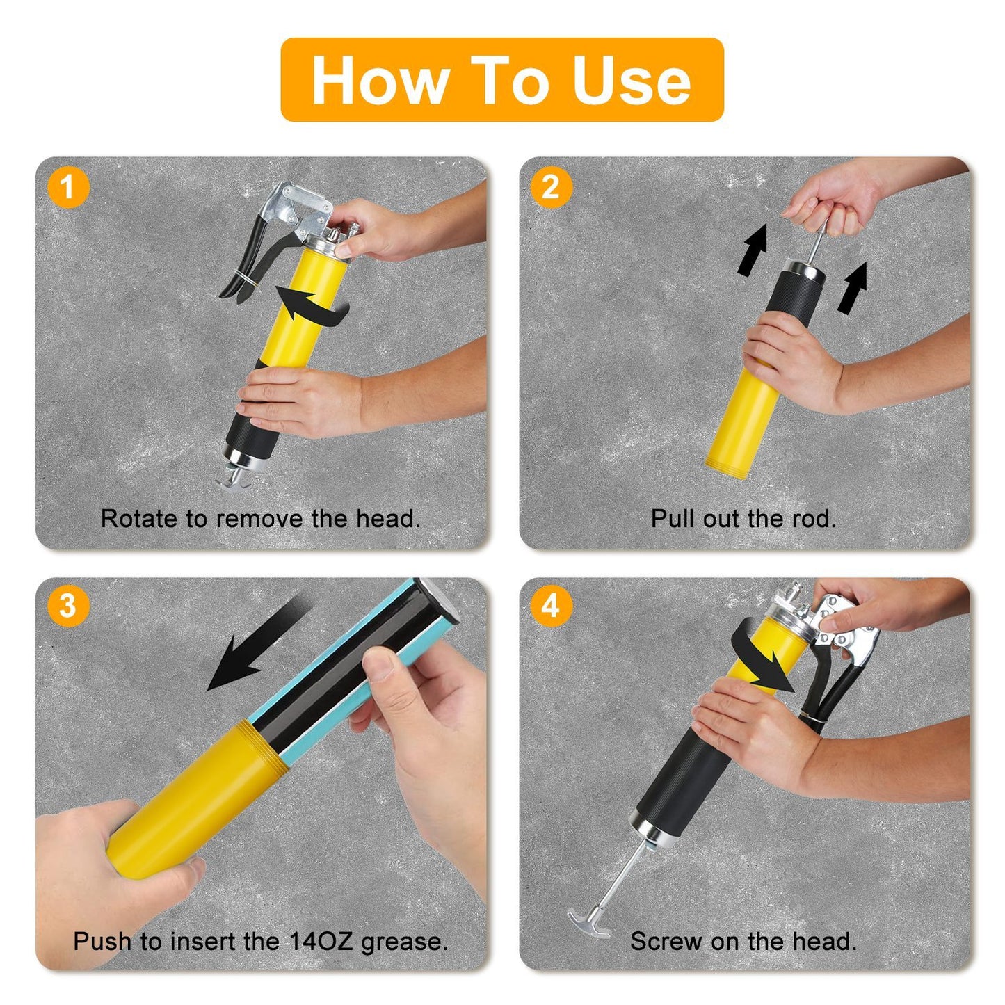 1Pc Grease Gun Kit Fit For 14 Oz Grease Tube 7000 PSI High Pressure Pistol Grip Grease Gun With Lock Coupler 11in Spring Flex Hose Jaw Couplers Sharp Nozzles