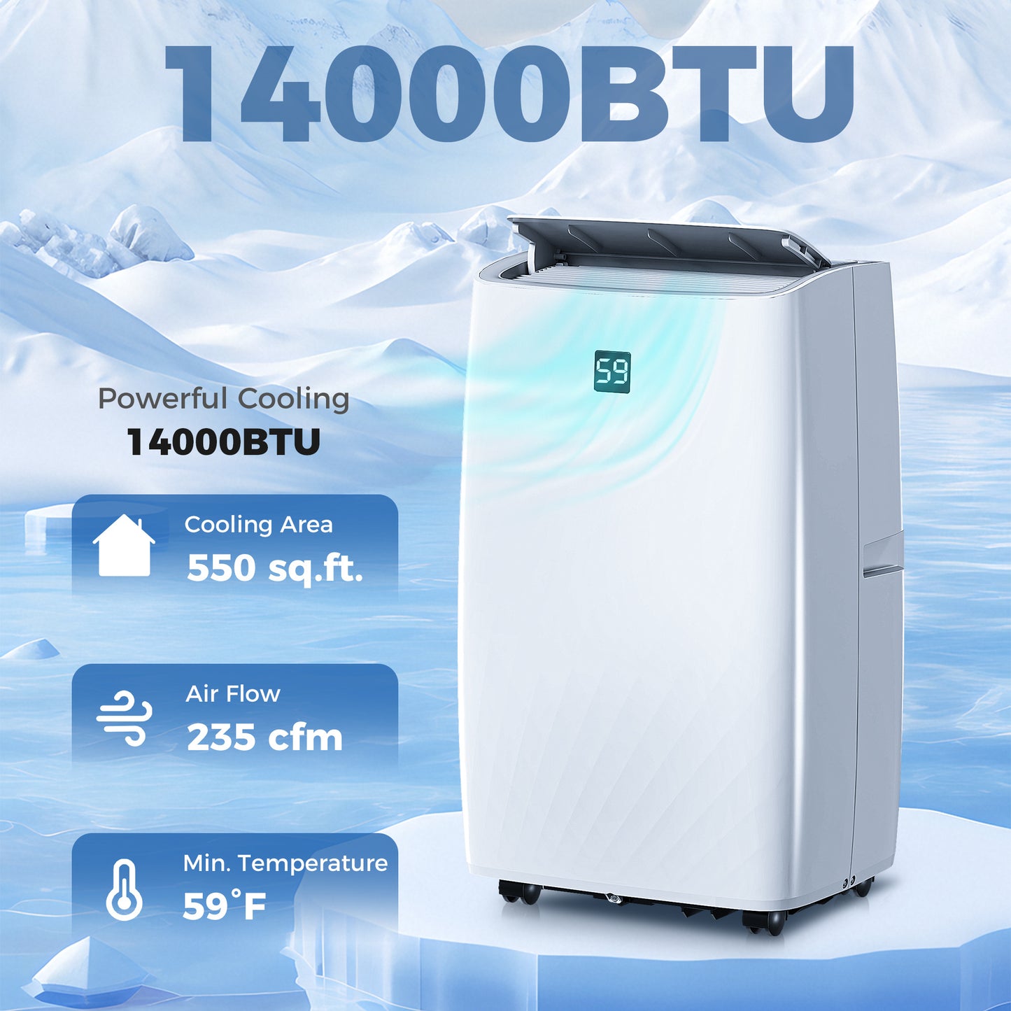 12000 BTU Portable Air Conditioner, AC Unit With Cool, Dehumidifier, Fan, 550 Sq. Ft, 24H Timer On Off, Window Kit