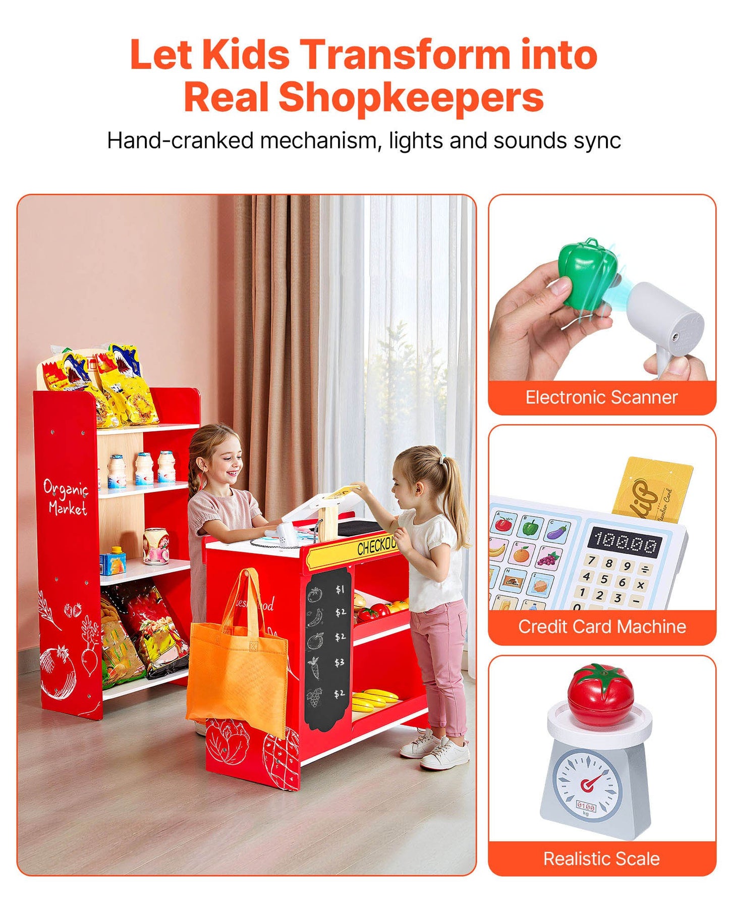 Kids Grocery Store Playset Supermarket Play Toy Set With Cash Register