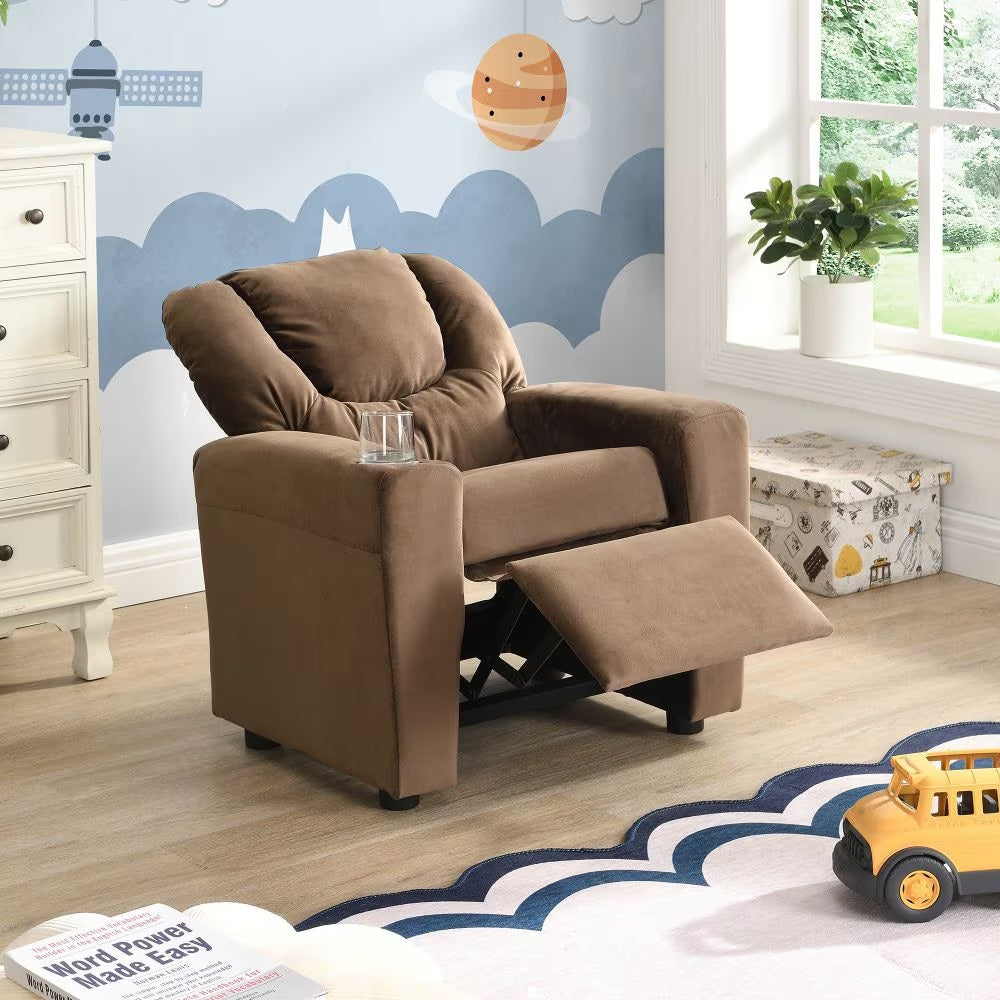 Kids Upholstered Recliner Couch With One Cup Holder