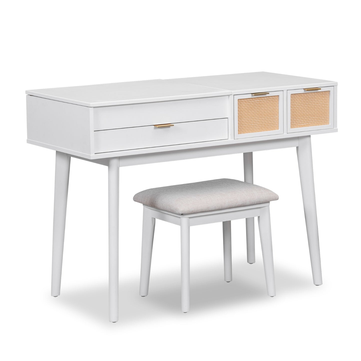43.3 Wood Makeup Vanity Set With Flip-Top Mirror, Stool   3 Drawers