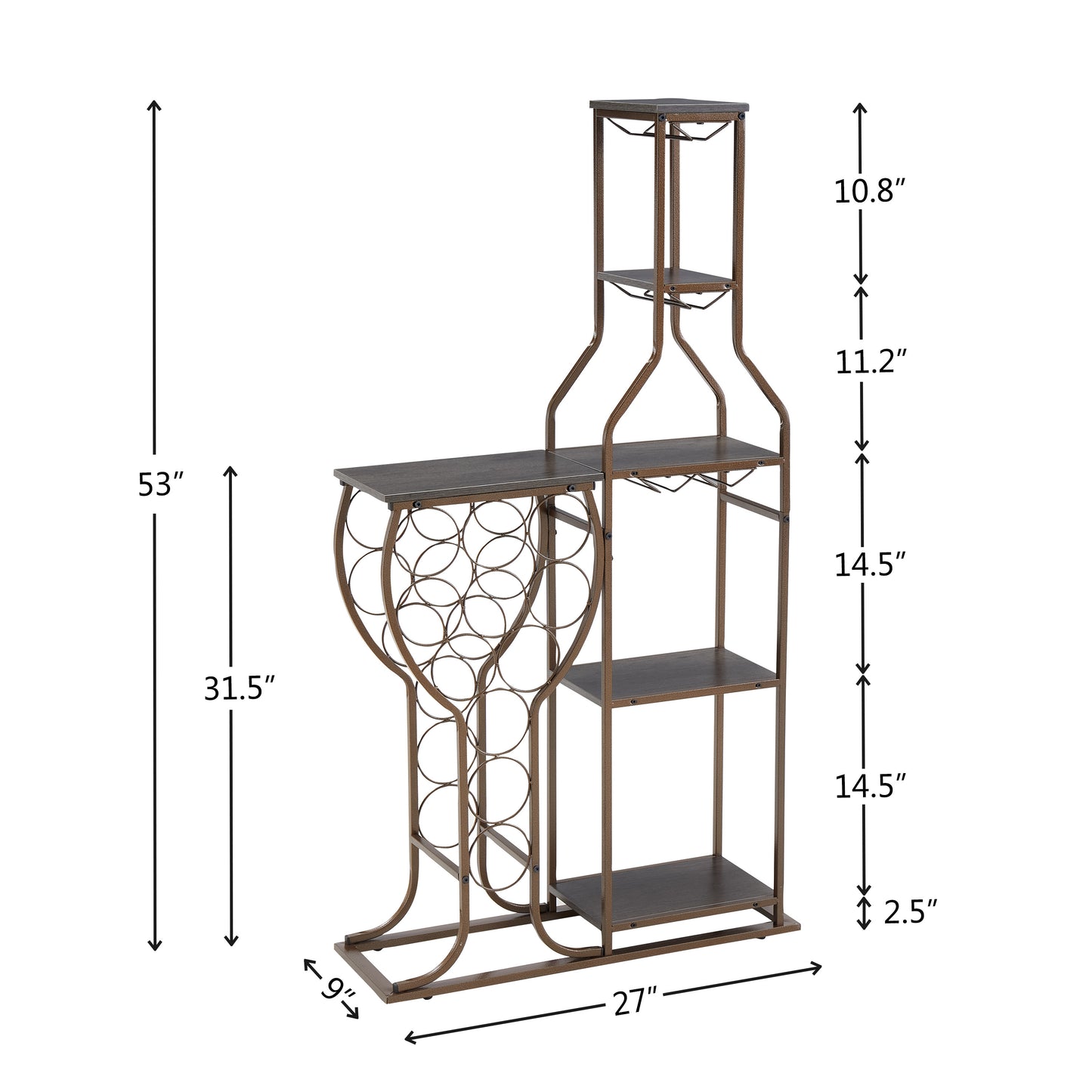 5-tier Freestanding Wine Rack With Hanging Wine Glass Rack And Storage Rack