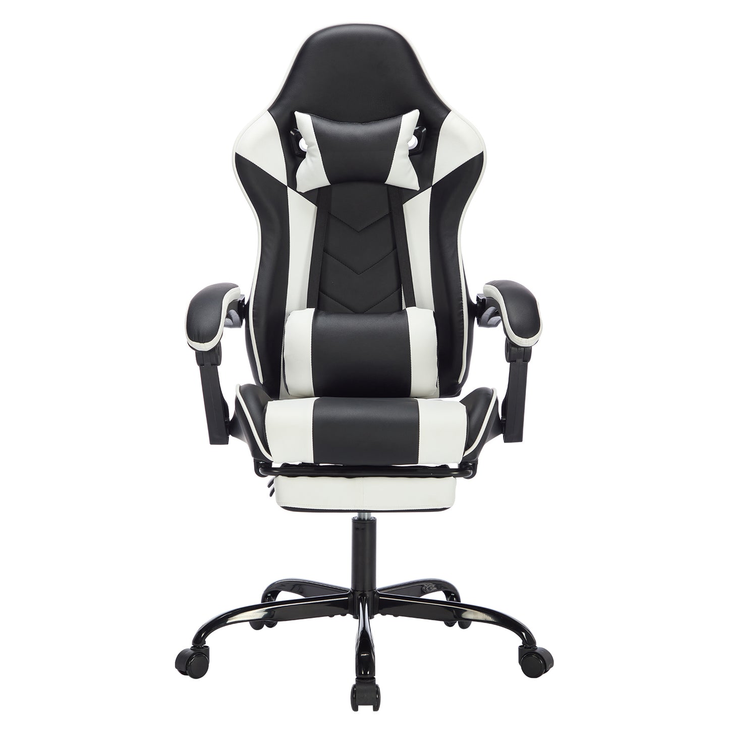 Gaming Chair With Footrest, Ergonomic Computer Chair With Headrest And Lumbar Support, Breathable Material Height Adjustable Video Game Chairs For Adults, Black White