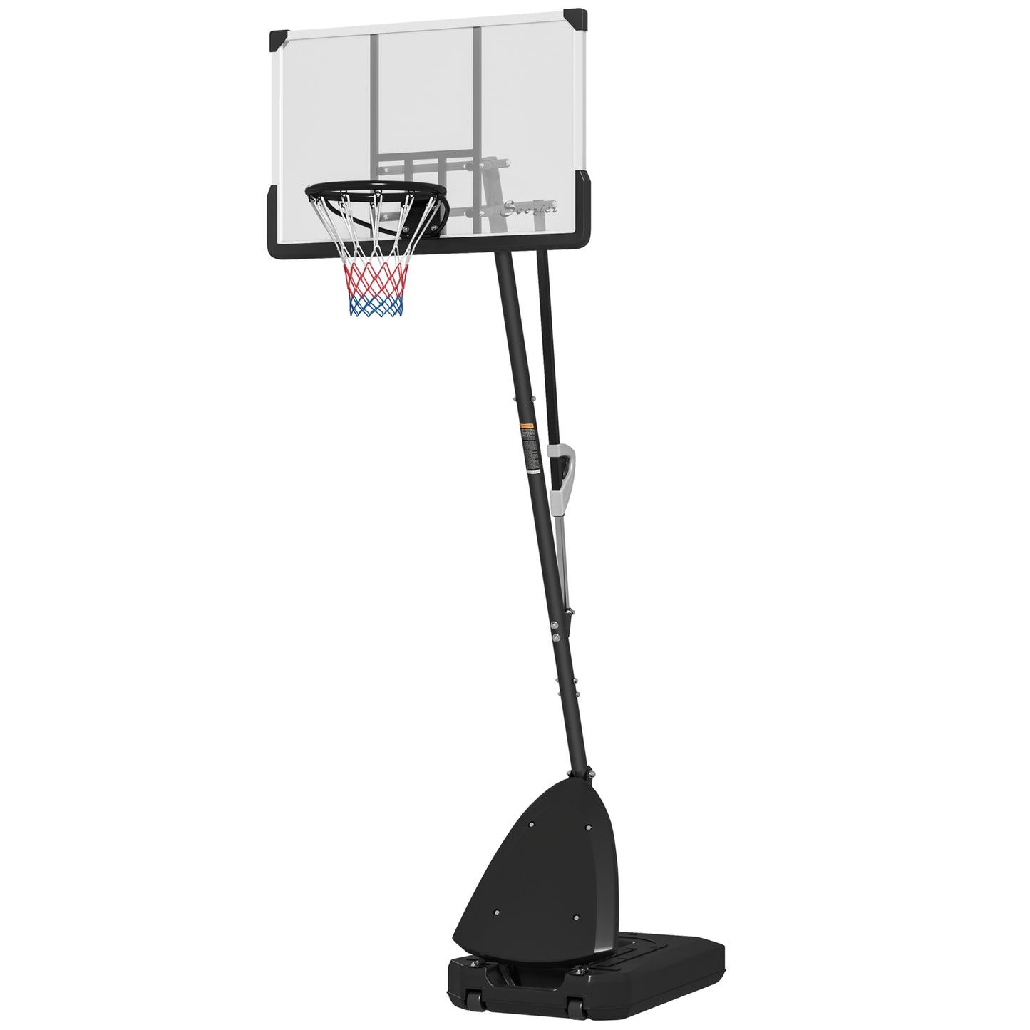 Portable basketball hoop with clear backboard on a white background