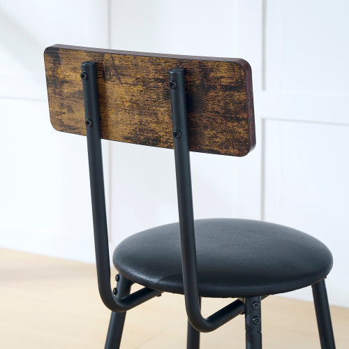 Round Bar Table And Stool Set With Shelf, Upholstered Stool With Backrest, Rustic Brown