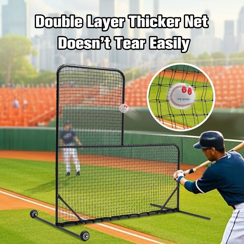 Portable Type Baseball Hitting Cage Net, Wheeled Baseball Pitching Net 84 Inches High X 84 Inches Wide, With 42 Inches X 42 Inches Opening, Including Tote Bag