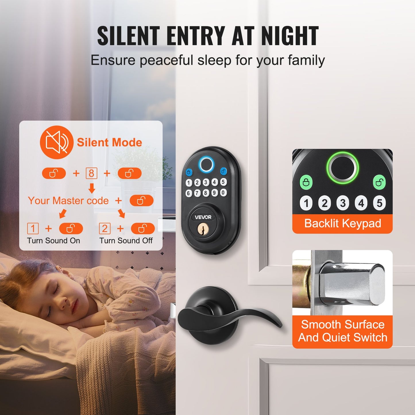 Fingerprint Door Lock With Level Handles Keyless Entry Door Lock Password