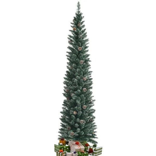 7FT Green Artificial Christmas Tree - 351 Lush Tips, 41 Realistic Pine Cones, Foldable Metal Stand
